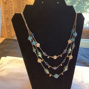 Elegant Blue and Silvertone Layered Necklace